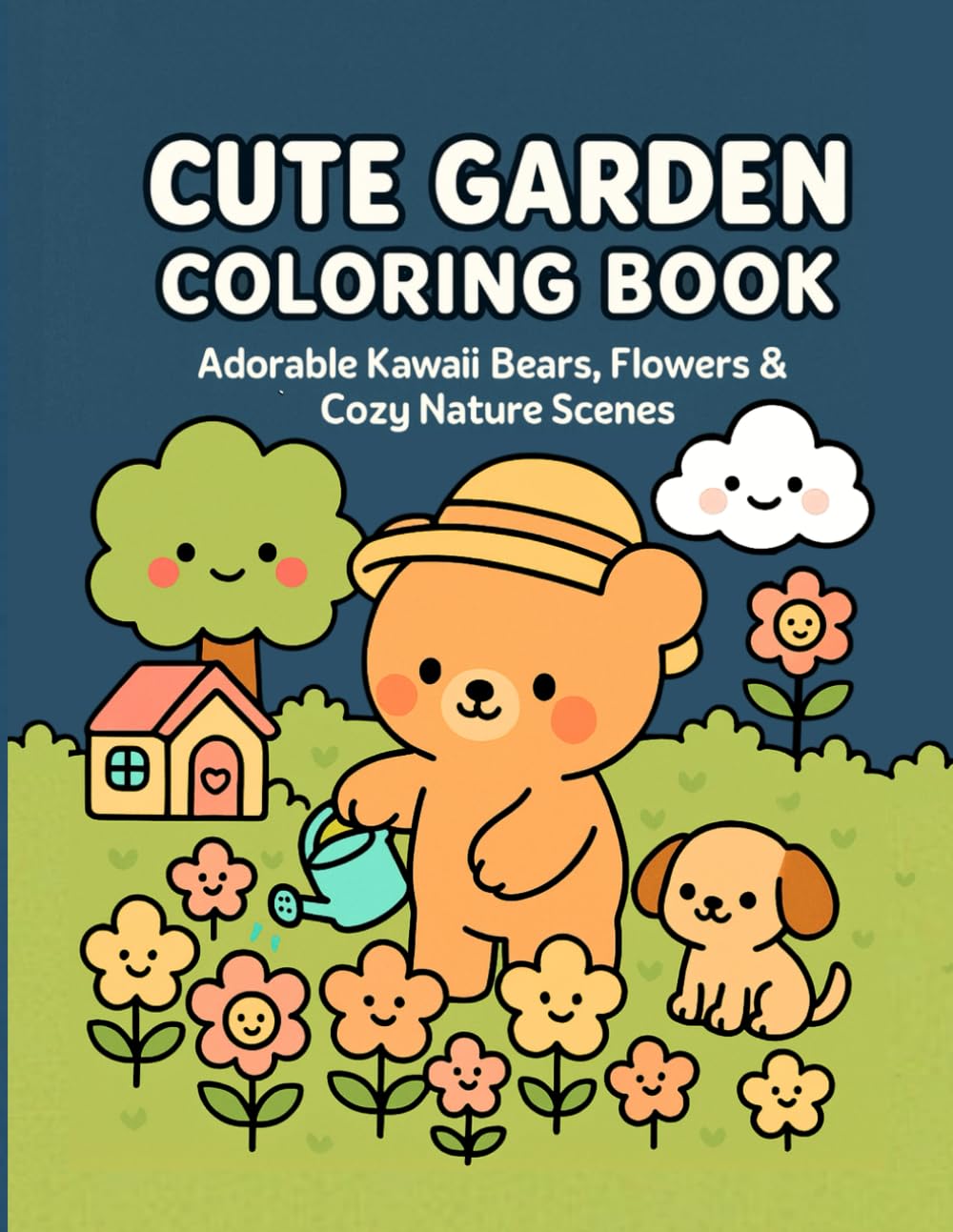 Cute Garden Coloring Book: Adorable Kawaii Bears, Flowers & Cozy Nature Scenes