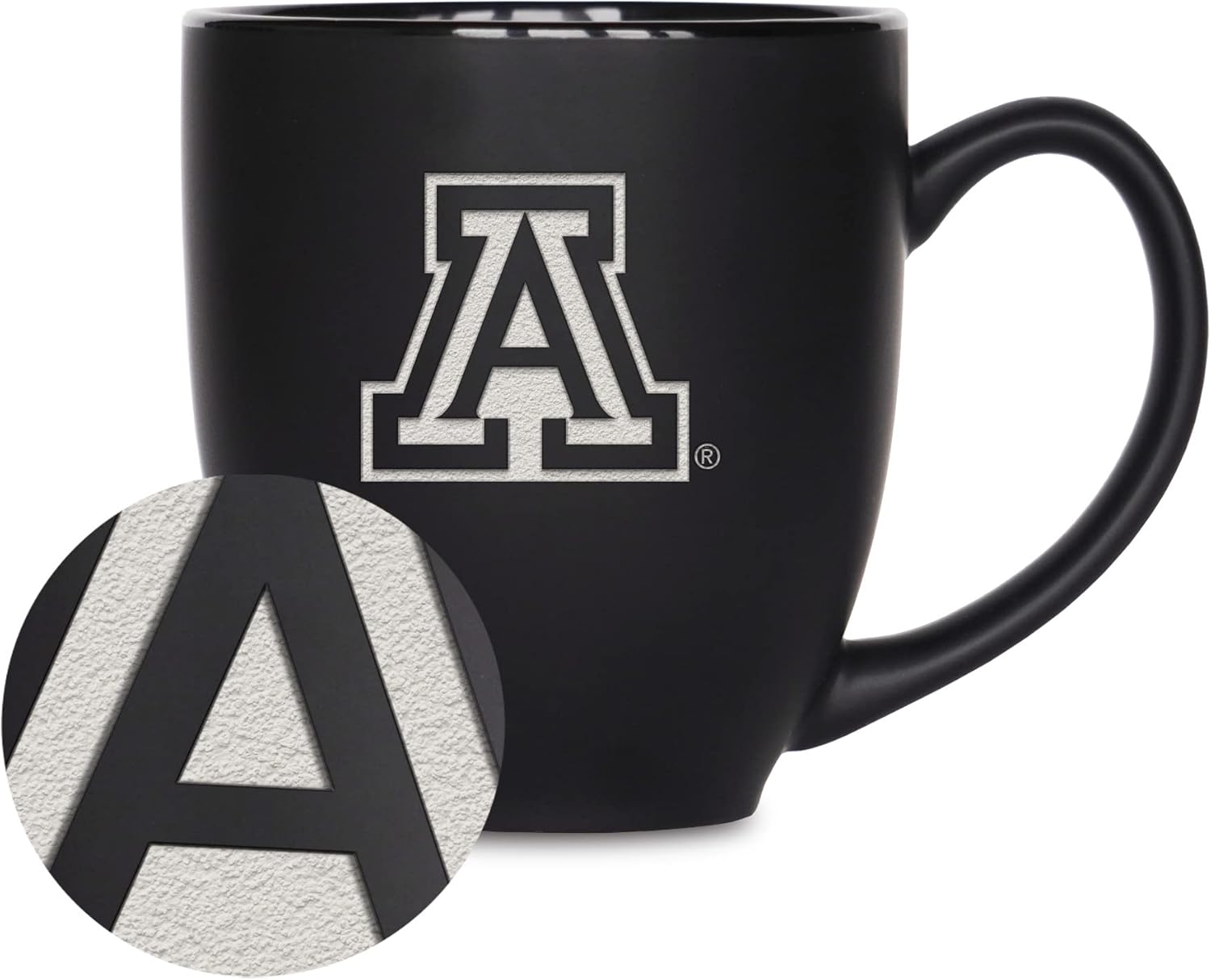 Rico Industries NCAA Schools (A & B) Standard 15oz Laser Engraved Matte Black Ceramic Bistro Mug – For Hot or Cold Drinks