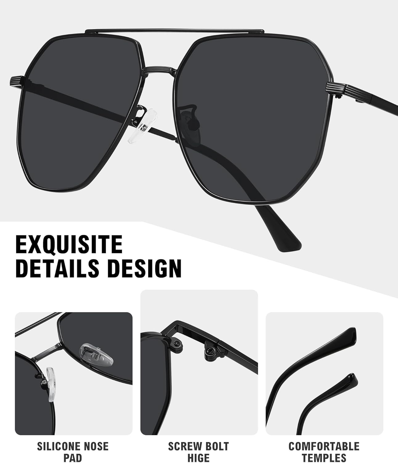 MEETSUN Retro Oversized Aviator Sunglasses for Women Men Polarized Large Vintage Classic Square Metal Aviators Shades - Image 6