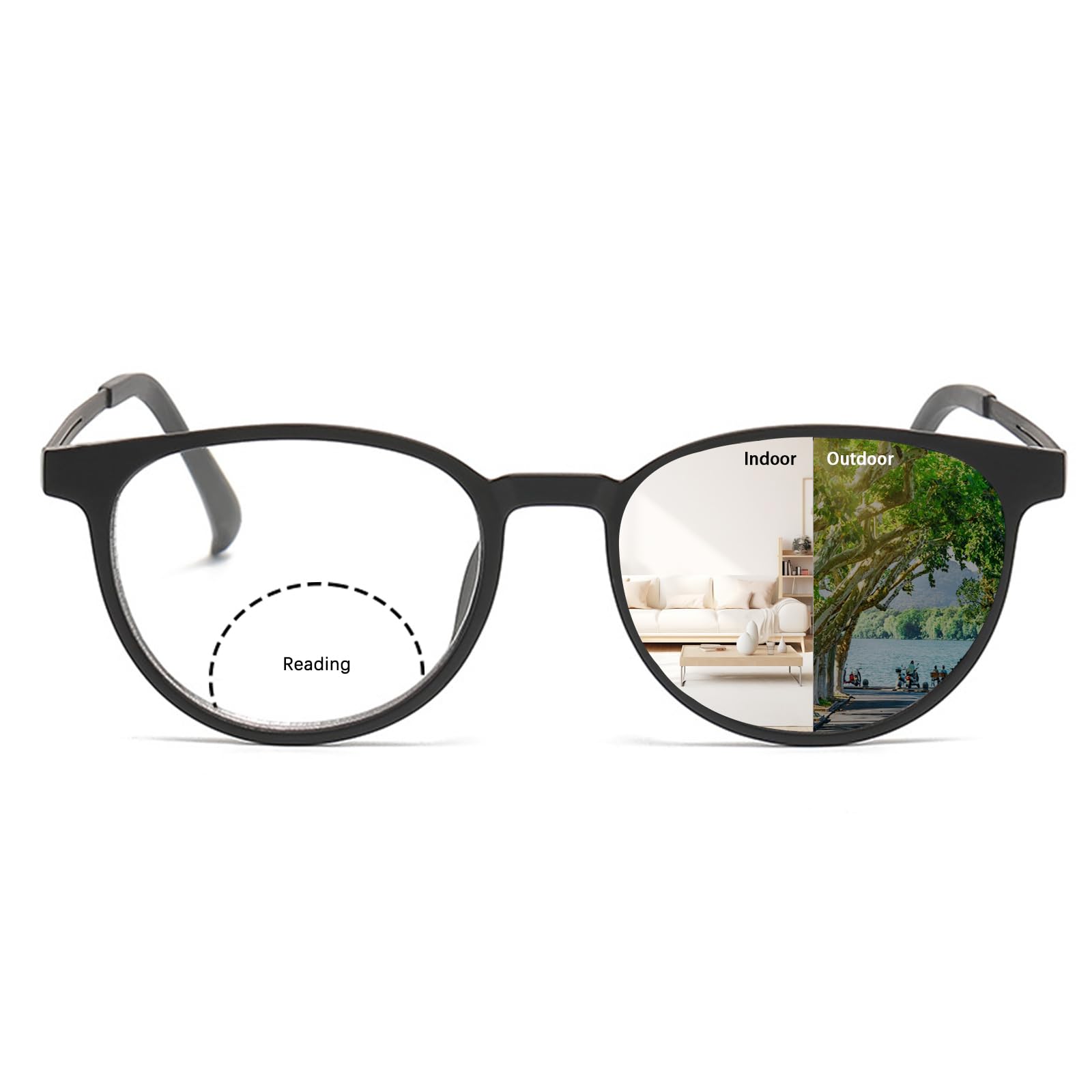 K.LAVER Bifocal Progressive Reading Glasses Photochromic Anti-UV400 Men's Sunglasses TR90 Metal Women's Reading Glasses