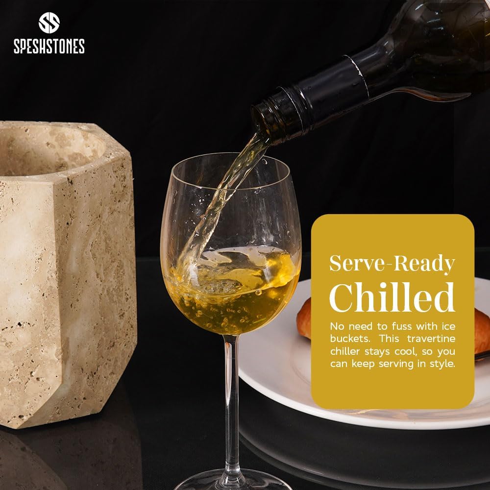 Marble Wine Chiller 6.5 Inch Handmade Travertine Wine Cooler, Stone Bottle Holder Countertop, Marble Champagne Chiller for Beverages, Home Bar, Party & Gifts - Image 4