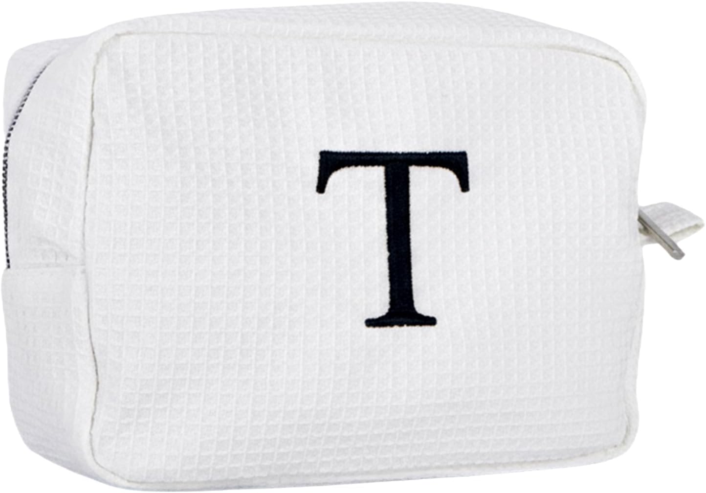 Personalized White Waffle Makeup Bag,Custom Embroidered Initial Cosmetic Pouch for Women,Monogrammed Cosmetic Case,Bridesmaid Gifts, White