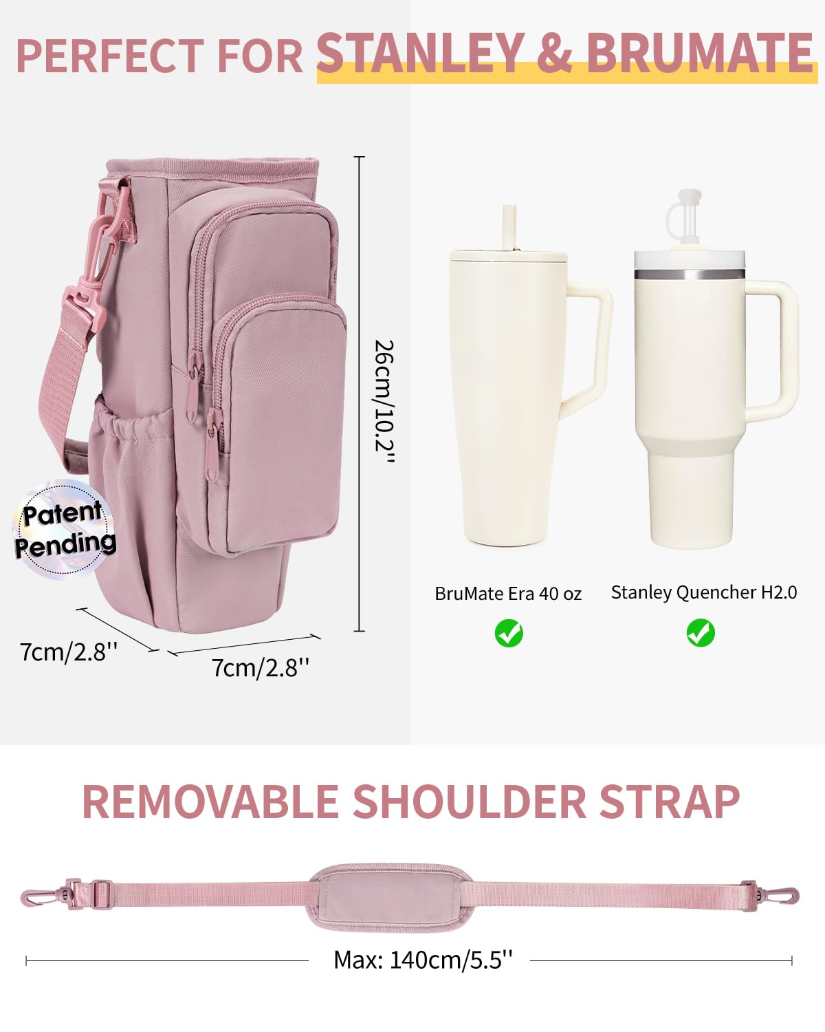sportsnew 40oz Water Bottle Carrier Bag, Insulated Tumbler Holder with Phone Pocket & Adjustable Strap - Image 2