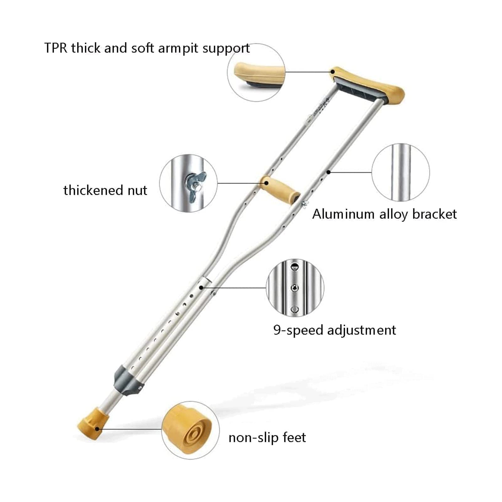 PAASHE Muletas para Adultos, Bastones portátiles para Caminar, Bastones para Caminar Seguros y confiables, par de Bastones de Aluminio para Caminar bajo el Brazo con Almohadillas para Las Axilas