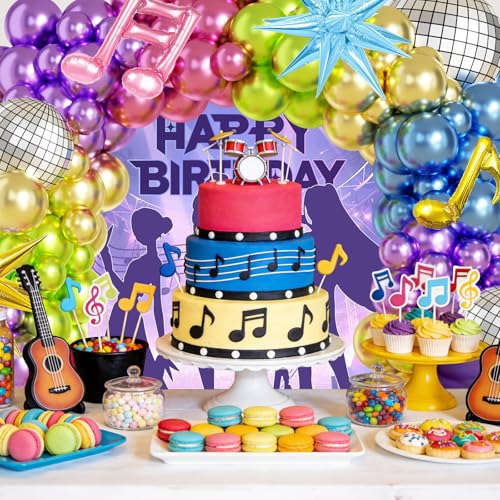 Image of JOGAMS 180Pcs Metallic K-Pop Music Balloon Arch Kit, Full Chrome Balloon Garland with Music Note Exploding Star Disco Foils Balloons for Kpop Music Fan Birthday Concert-Style Stage Prom Party Decor