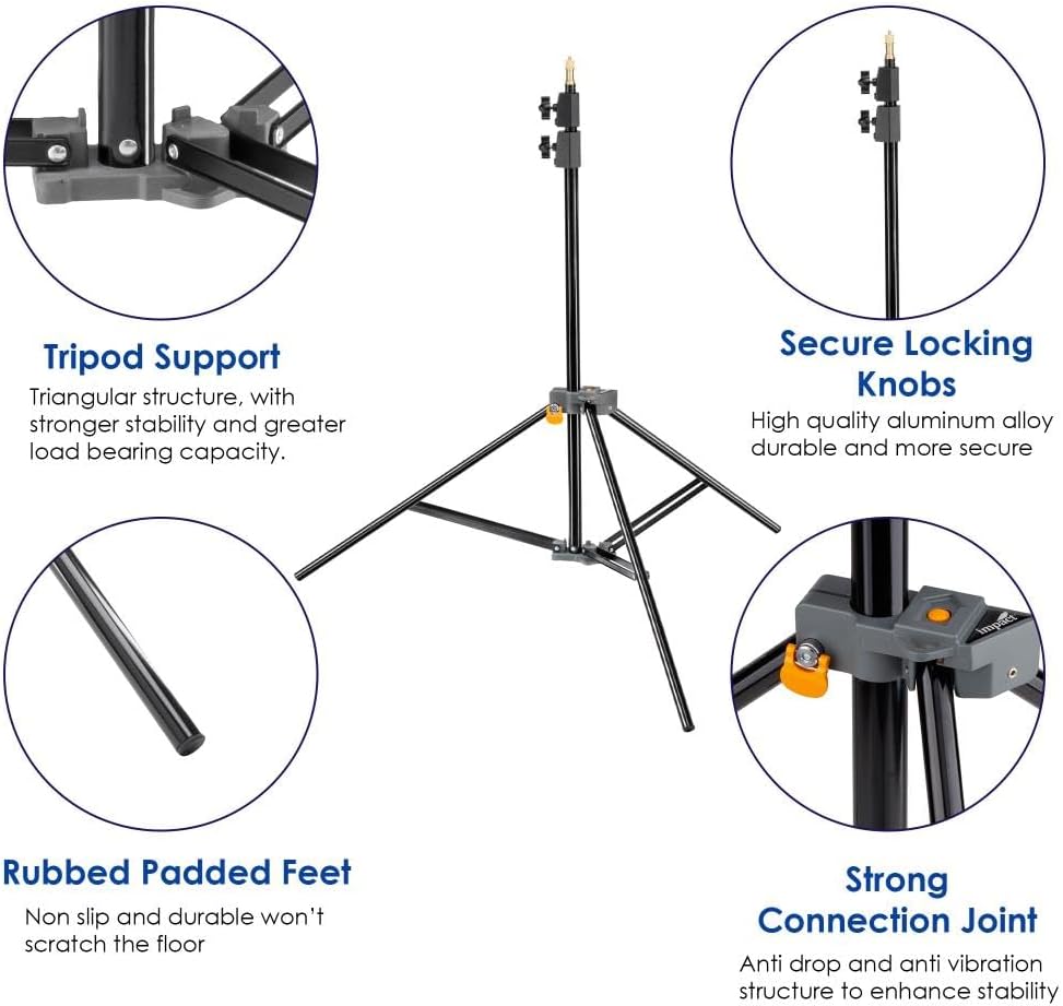 Impact Link Interlocking Air-Cushioned Light Stand (9') - Heavy Duty 3-Section Light Stand for Photography, 22 lb Capacity, 5/8" Baby Pin, 3/8"-16 Thread for Studio Lighting, LED, Ring Lights