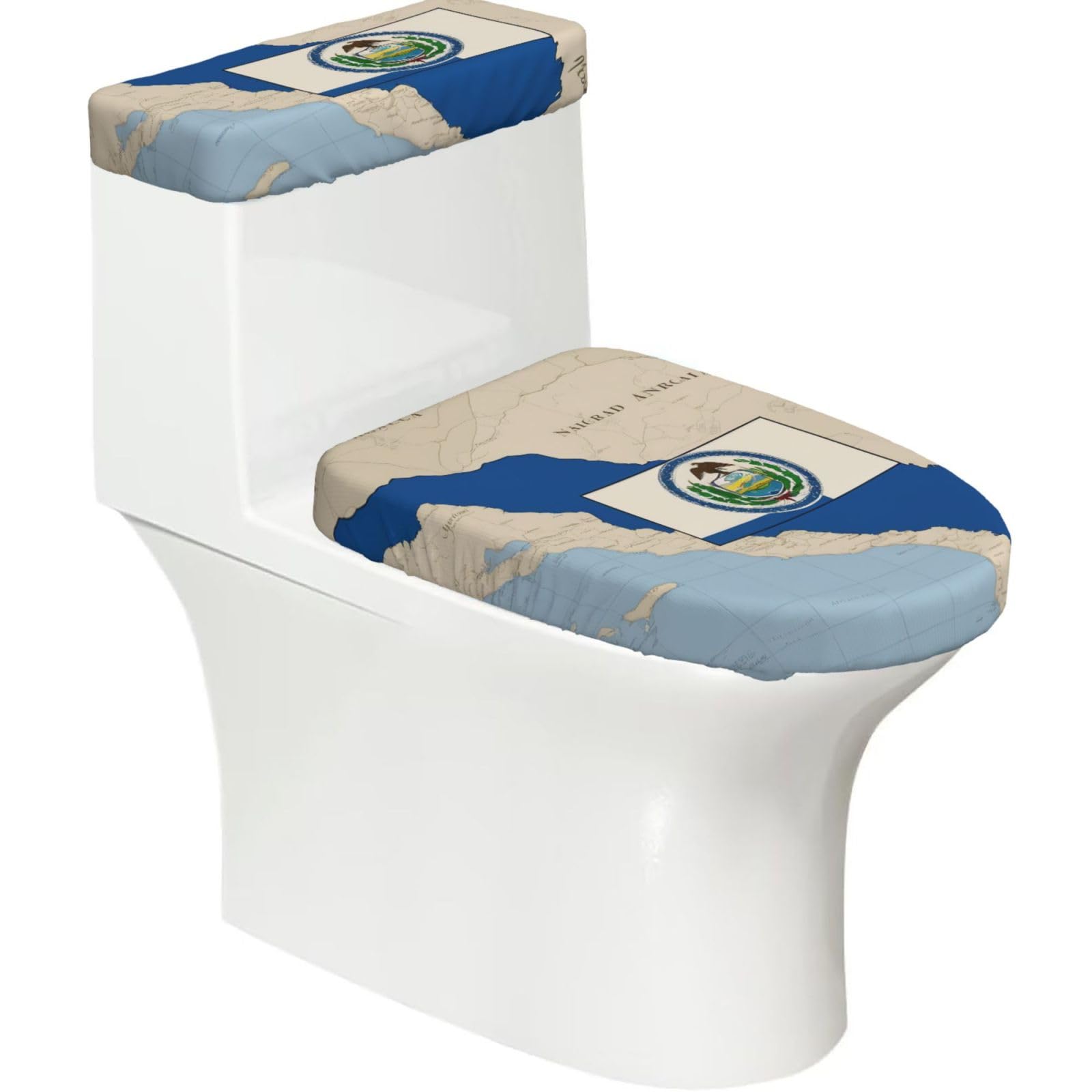 Nicaragua Flag Map01 Print Bathroom Decor Toilet Lid Cover And Tank Covers, Restroom Accessories Fits Most Round