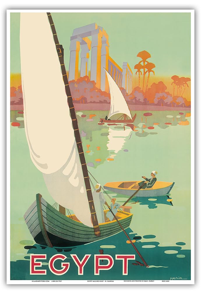 Egypt - Sailboats on the The Nile River - Vintage Travel Poster by H. Hashim c.1930s - Master Art Print (Unframed) 13in x 19in