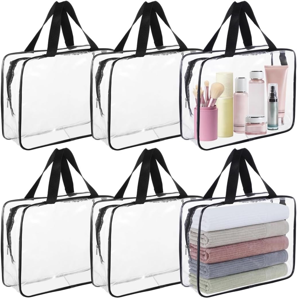6 Pcs Large Pvc Storage Bags, Transparent Reusable Organizers With Zippers For Kids Books, Toys, And Puzzles