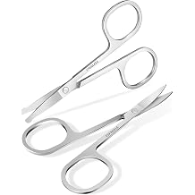 2 Pack Facial Hair Grooming Scissors, Small Nose Scissor, Professional Trimming Mini Stainless Steel, Curved Rounded Pointed Scissor for Eyebrows, Nose, Mustache, Beard, Eyelashes-Silver