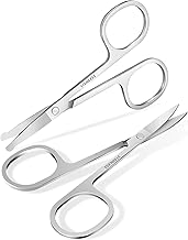 2 Pack Facial Hair Grooming Scissors, Small Nose Scissor, Professional Trimming Mini Stainless Steel, Curved Rounded Pointed Scissor for Eyebrows, Nose, Mustache, Beard, Eyelashes-Silver