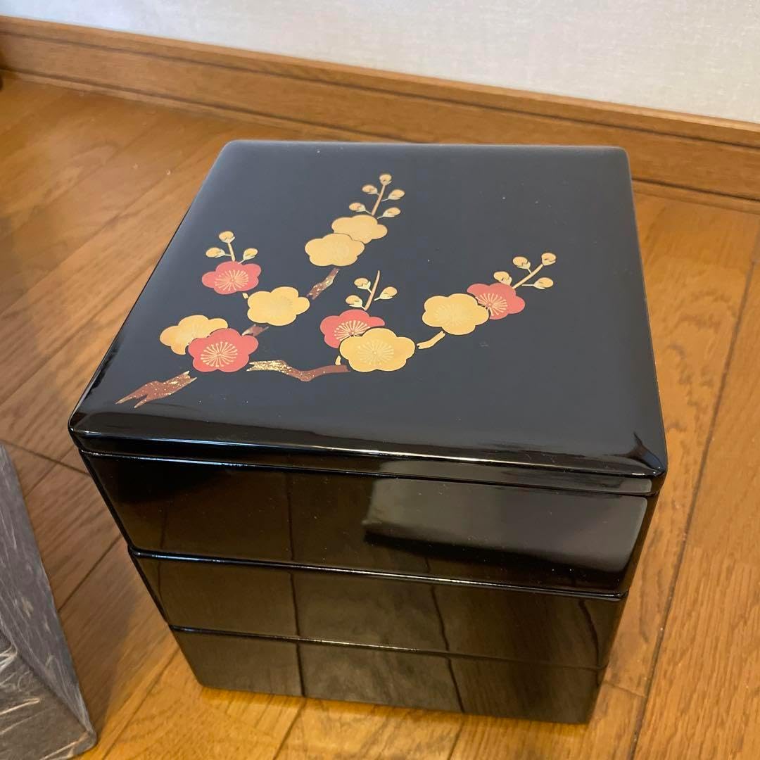 新品レア！松田林山作　漆器蒔絵 重箱 文箱　花模様 黒色 レア松田林山作 漆器蒔絵 重箱 文箱 花模様 黒色 2025年最新】松田