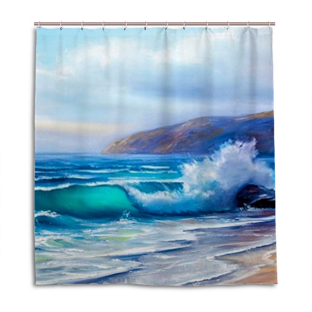 Rideau de douche tropical bleu pour une ambiance de cabine de mer