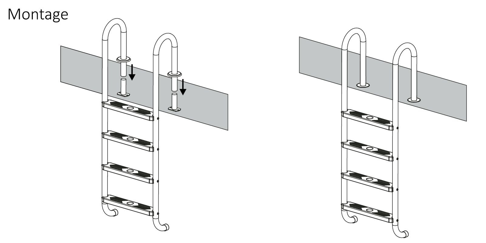 Zelsius V2A Edelstahl Poolleiter mit 4 Stufen | 50 x 26,5 x 157 cm - Silber | mit Rutschsicherung | Schwimmbadleiter für Pool und Schwimmbecken | Pool Einstieg, Einbauleiter, Sicherheitsleiter
