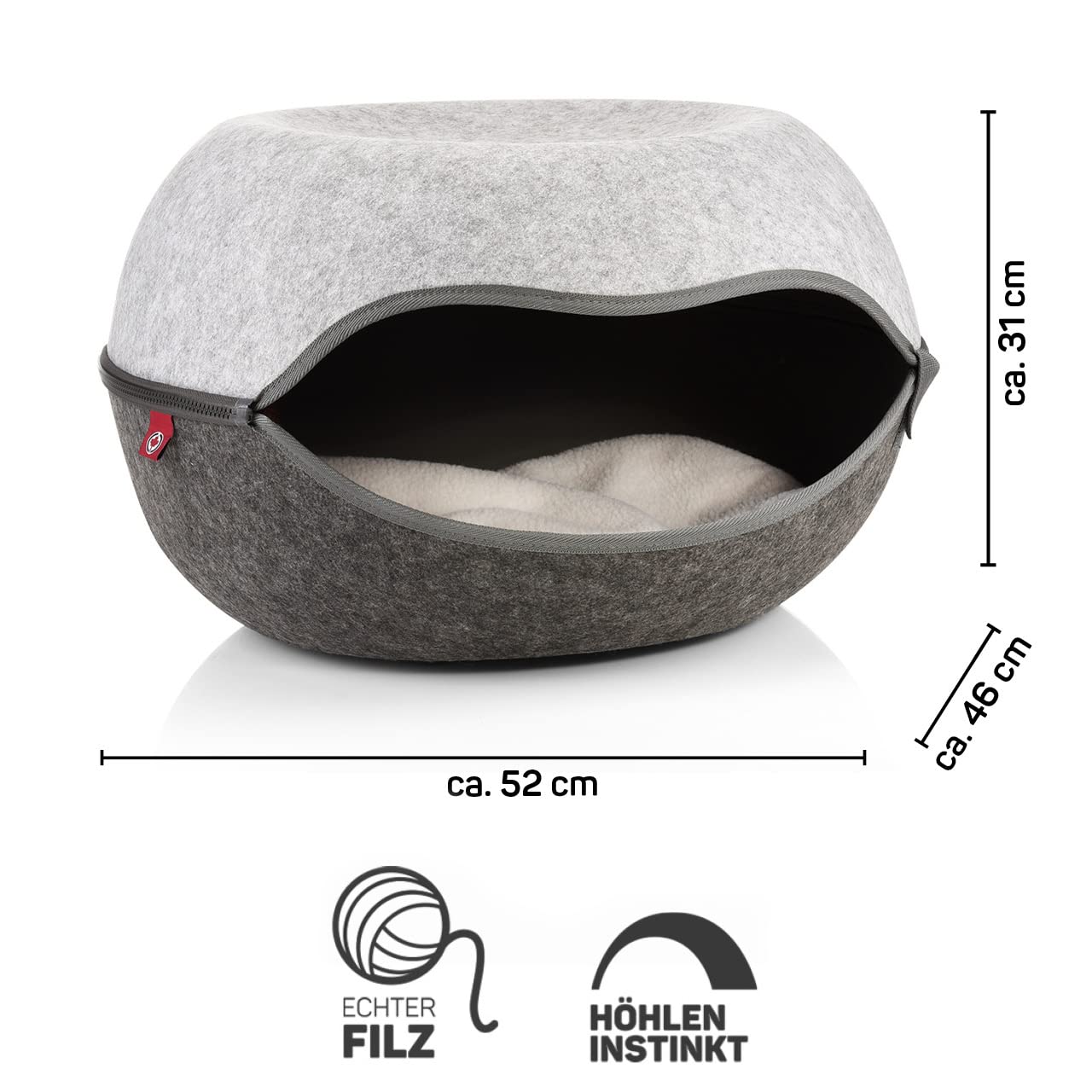 CanadianCat Company | Das Katzennest 2.0 | Katzenhöhle | Katzenbett | anthrazit/grau | 52 x 46 x 31 cm | Filzhöhle für Katzen