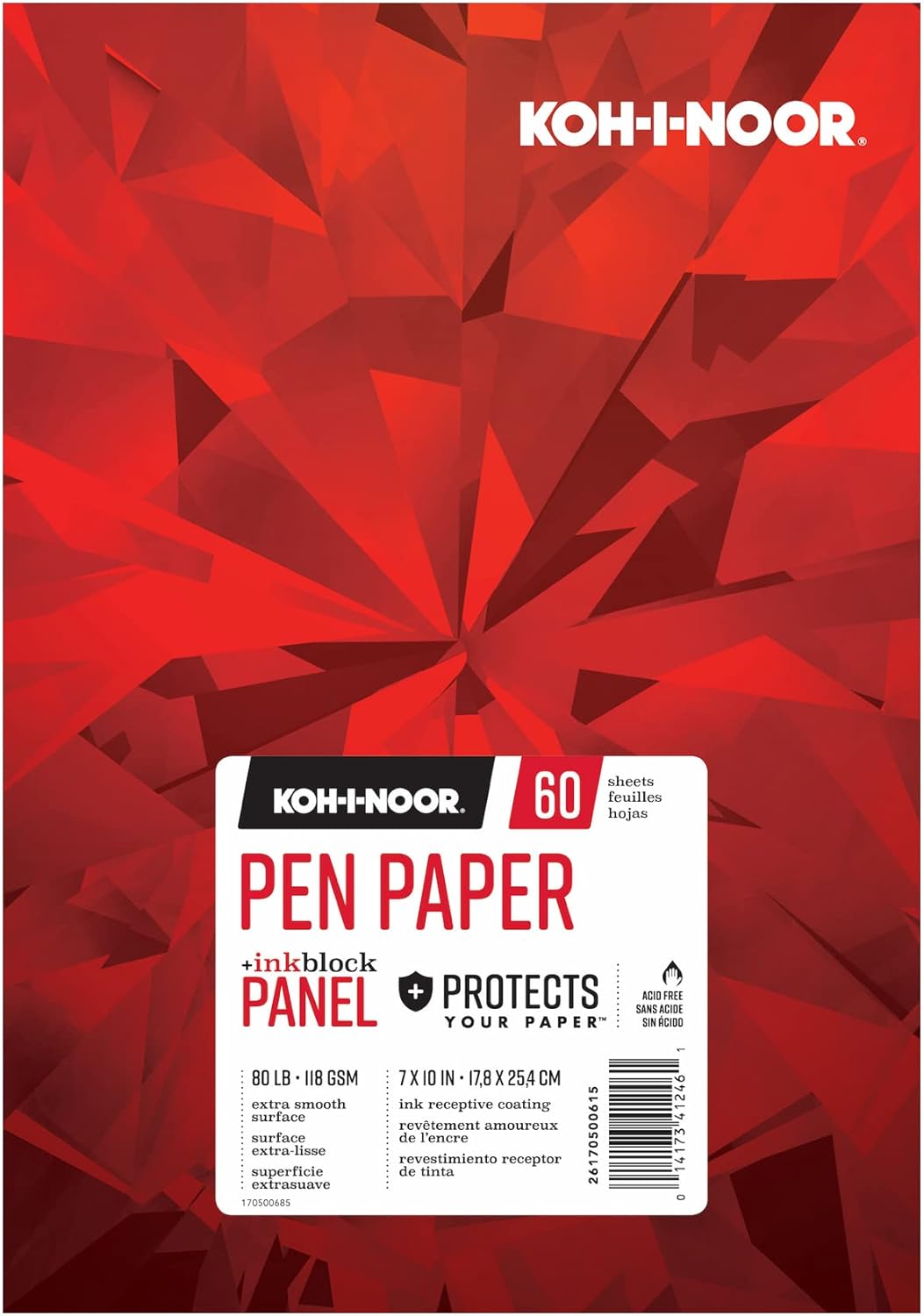 Koh-I-Noor 7 x 10" Pen Paper Bright White Smooth Paper Pad with Ink Block Panel, 80lb/118 GSM, 60 Sheets per Pad, 1 Each (26170500615)