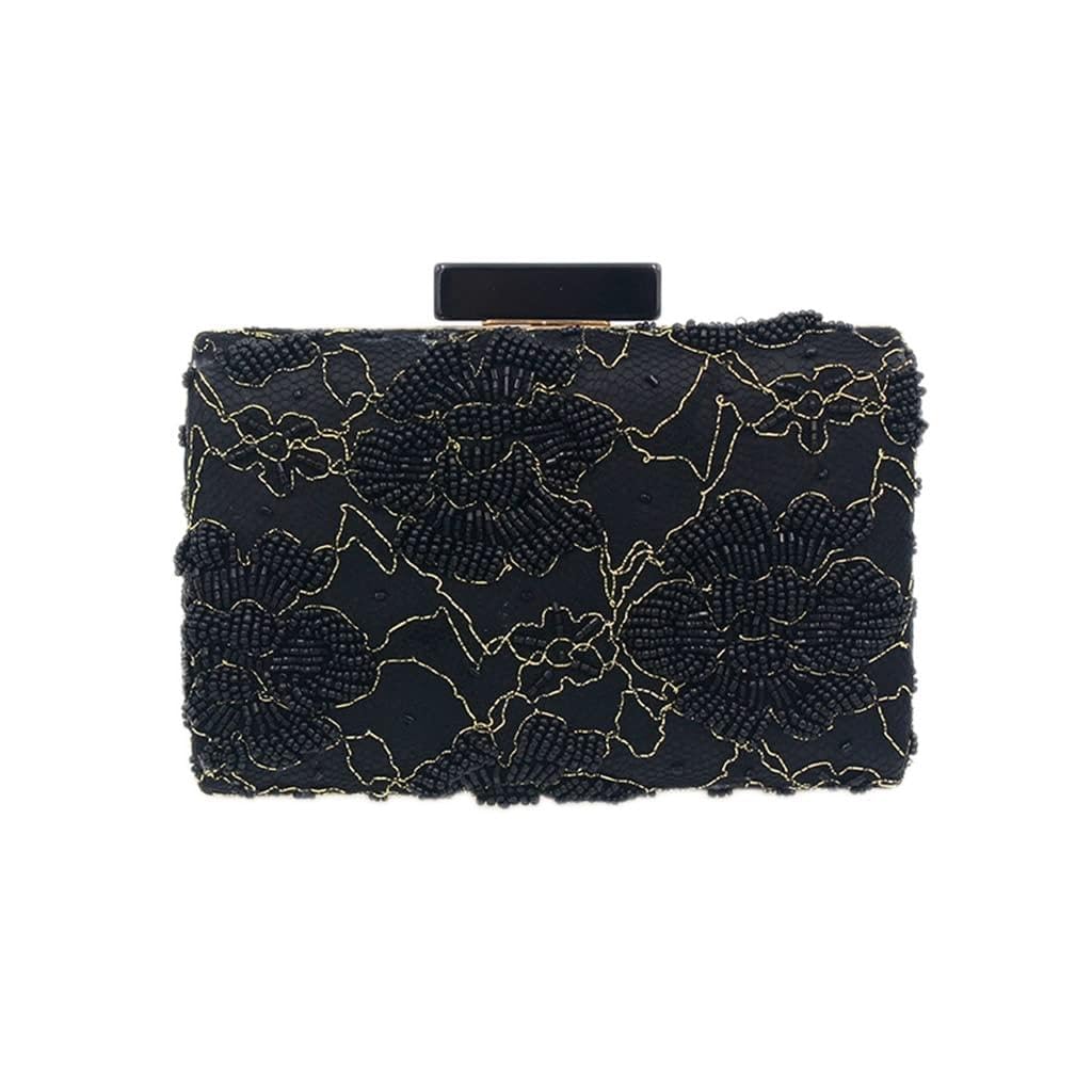 YMGSCC Square Temperament Dinner Bag Artificially Stitched Retro Portable Banquet Bag Women's Hand Bag Beads