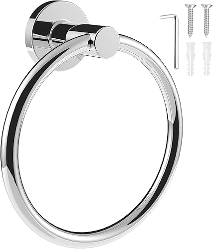 Miniatura 23 de SetSail - Soporte de toalla para pared de baño, anillo de toalla negro mate de acero inoxidable, soporte de toalla de mano resistente para baño