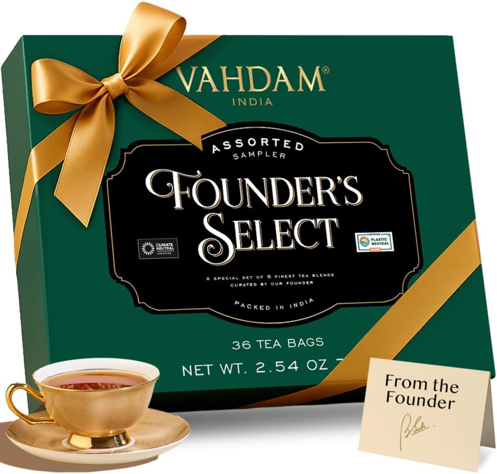 VAHDAM Top 6 Founder Select Assorted Tea Gift Set | 6 Flavors, 36 individually Wrapped Tea Bags | Gifts For Tea Lovers