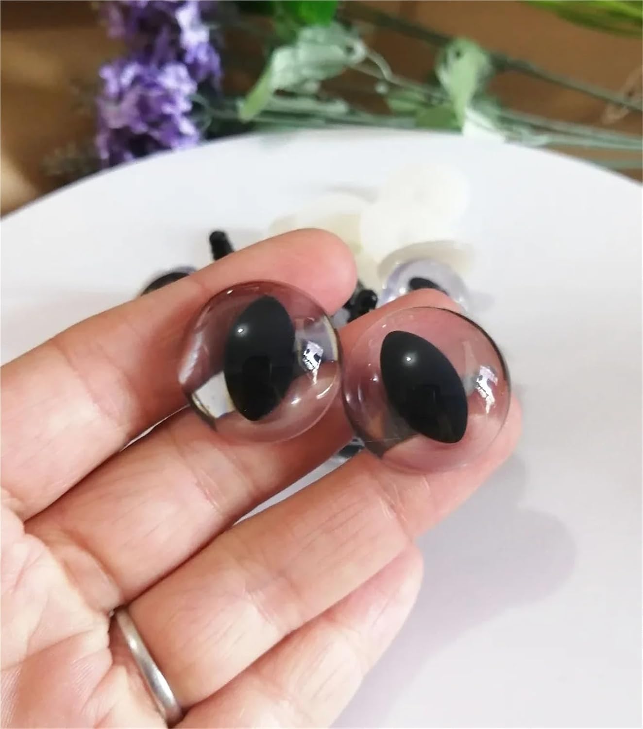 50pcs 25mm Clear Plastic Cat Eyes Safety Eyes with White Washers for DIY Plush Doll