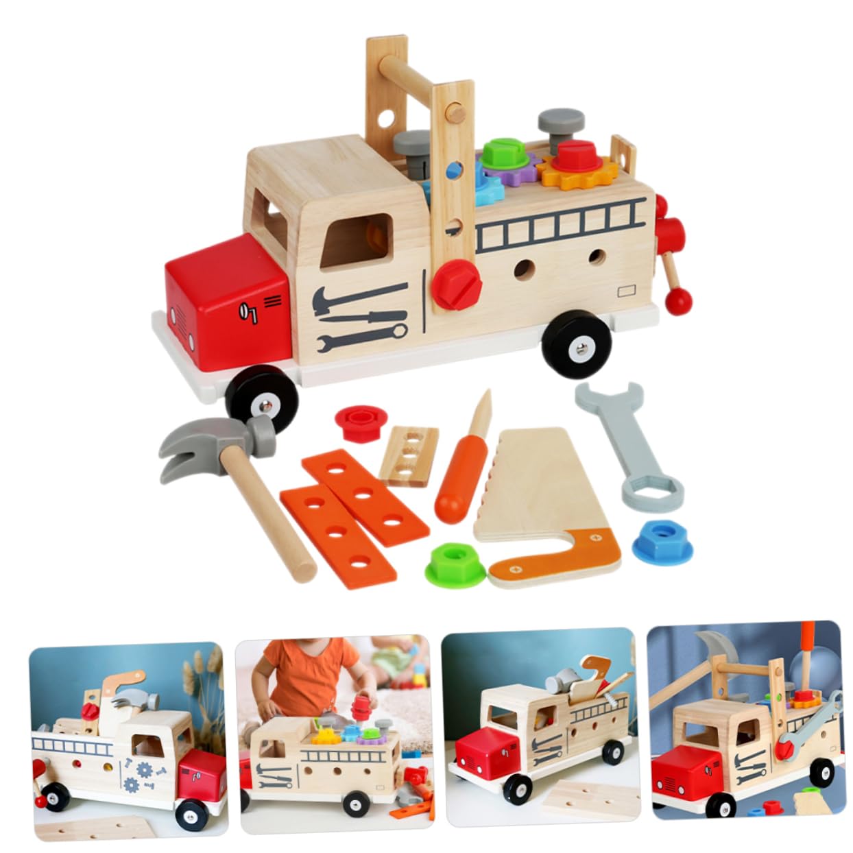 Holz Werkzeugkoffer Set für Kleinkinder Pädagogisches Lernspielzeug mit Schrauben Fördert Feinmotorik Rollenspiel Sicher und Vielseitig für Jungen und Mädchen