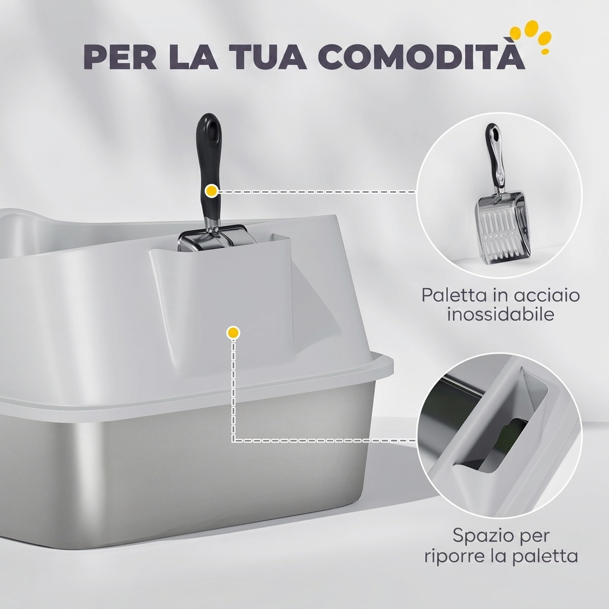 PawHut Lettiera per Gatti XXL in Acciaio Inox, Fino a 12 kg, Grigio