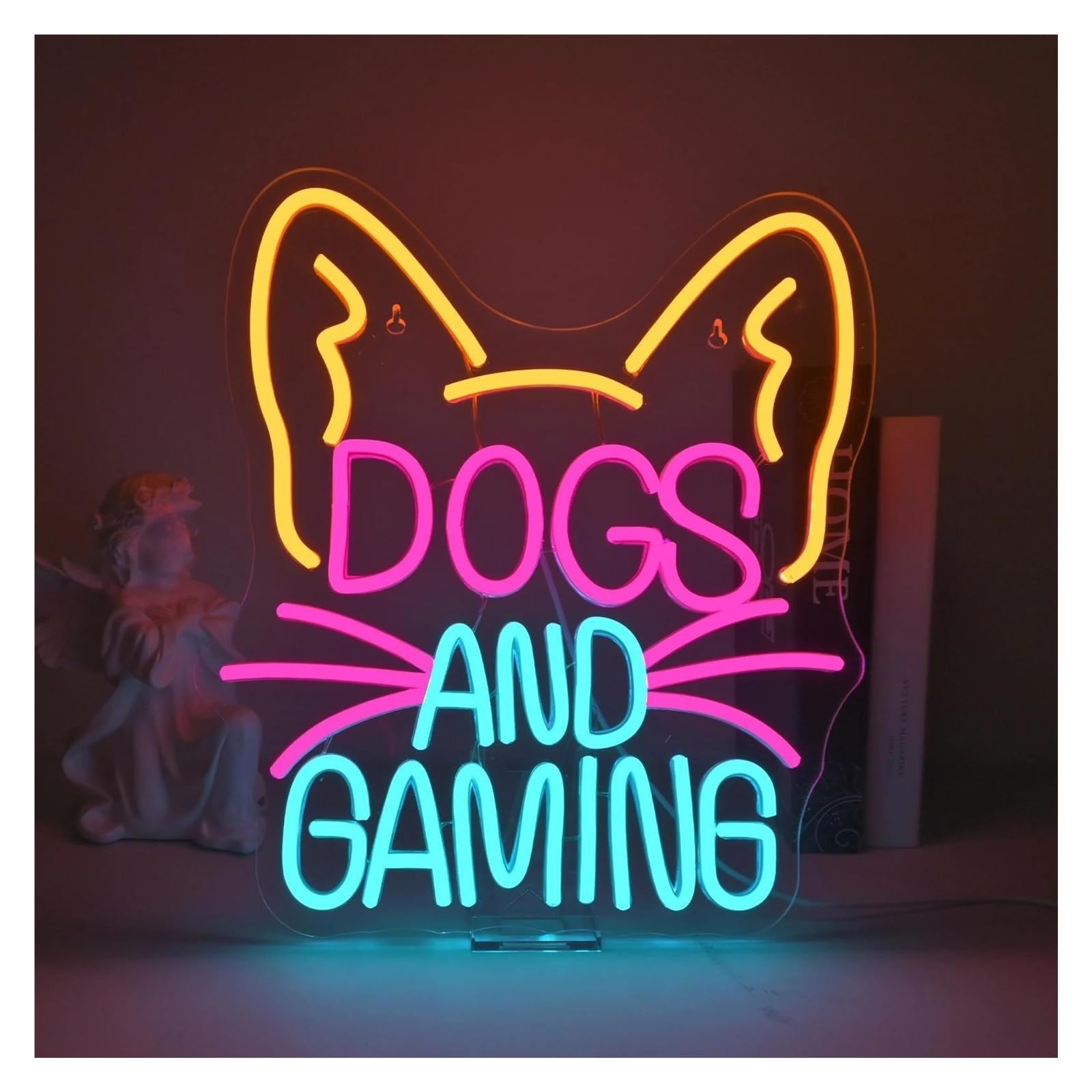Wiszące neony artystyczne Dogs And Gaming Neonowe Światło LED Zasilane Przez USB Do Sklepu Z Artykułami Dla Zwierząt Sklep Pokój Gier Sypialnia Salon Dekoracja Ścienna 32cmx36.5cm