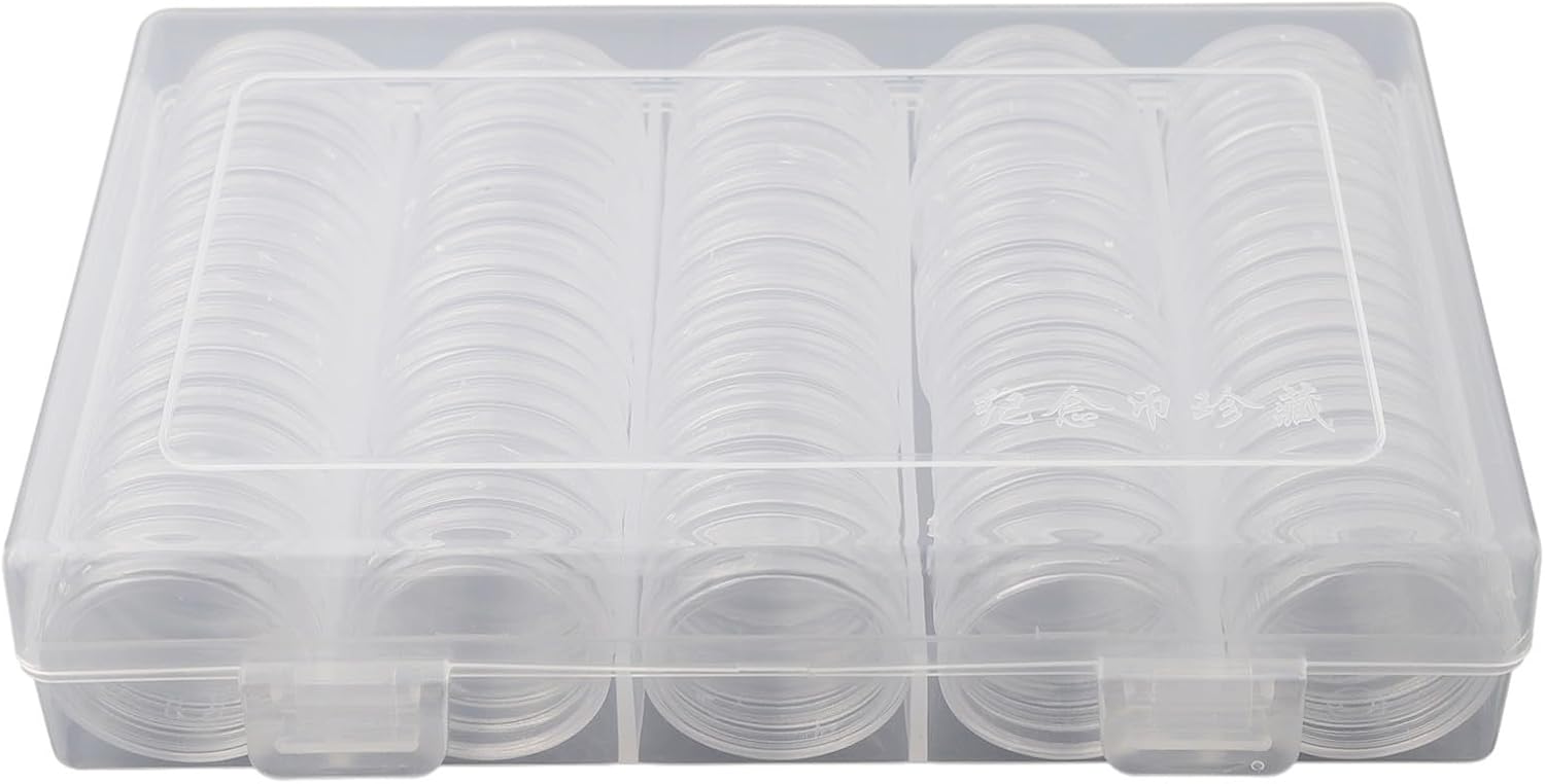100pcs Round Coin Storage Capsules Holder With Box Container 27mm Tokens And Badge Organization