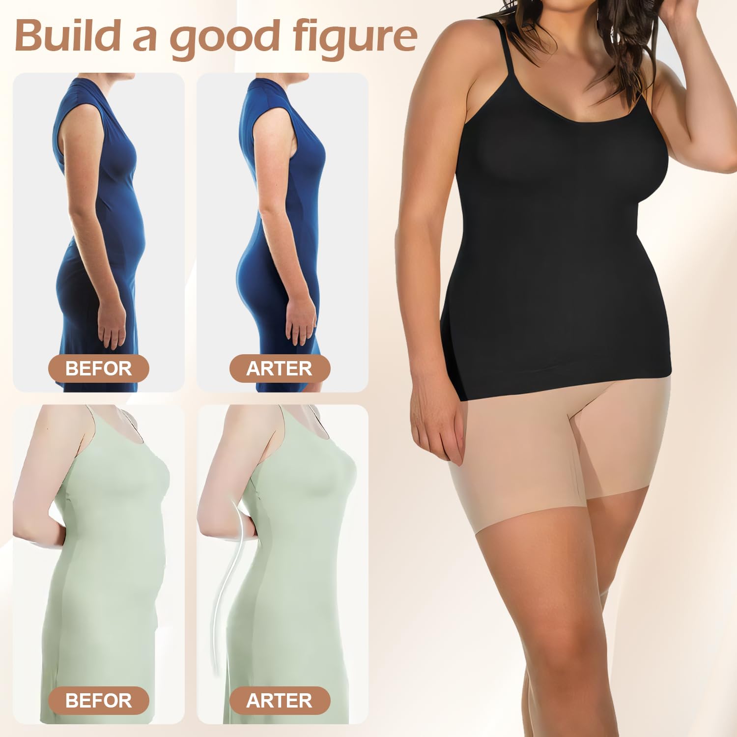 Damska bielizna modelująca plus size tank top kompresyjny kontrola brzucha wycięcie dekolt topy bez rękawów bezszwowe topy Cami