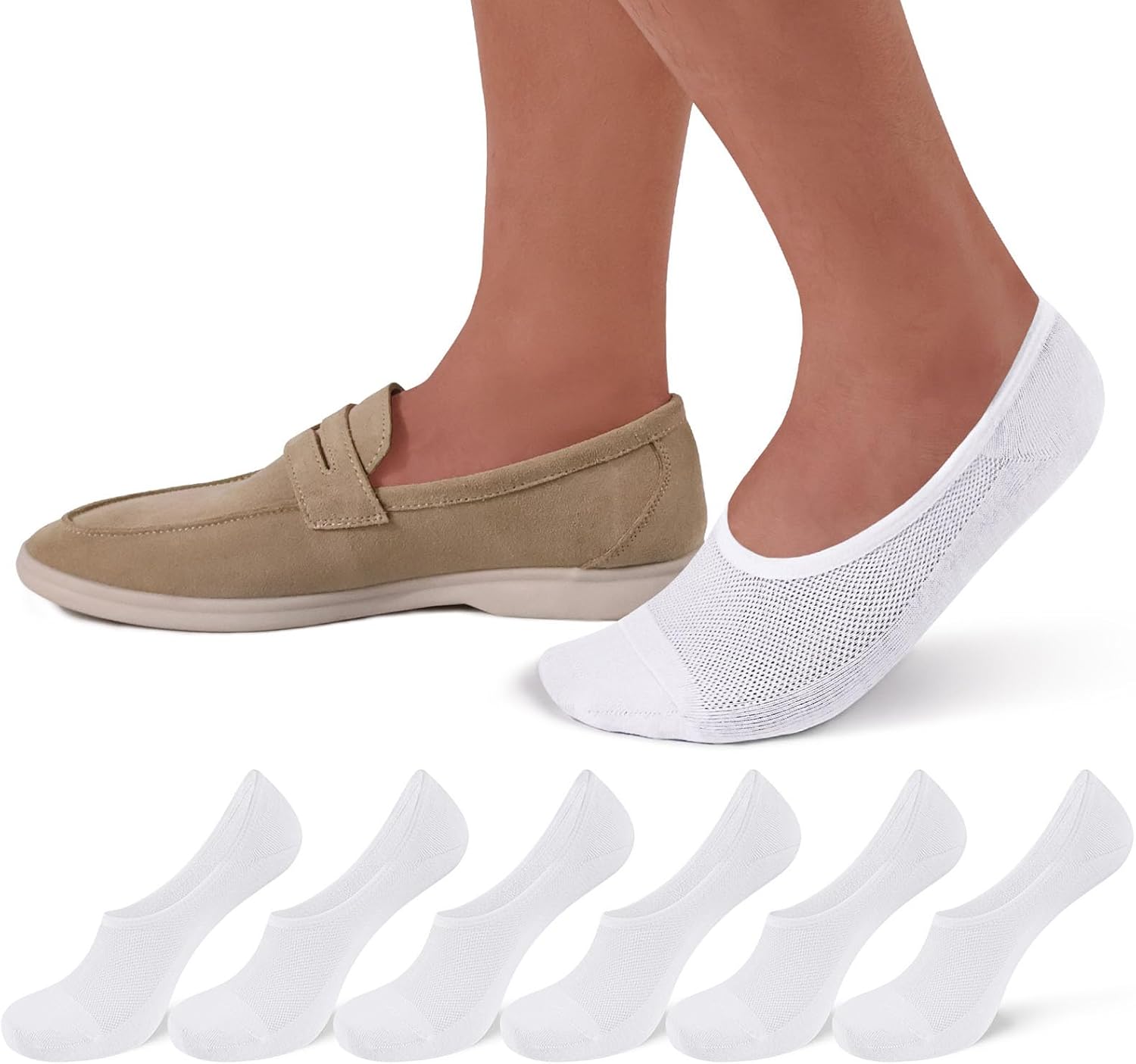 SIXDAYSOX No Show Socks Men 6 Pairs Thin Invisible Low Cut Non Slip Socks for Loafer Sneakers Size 10-13/13-15