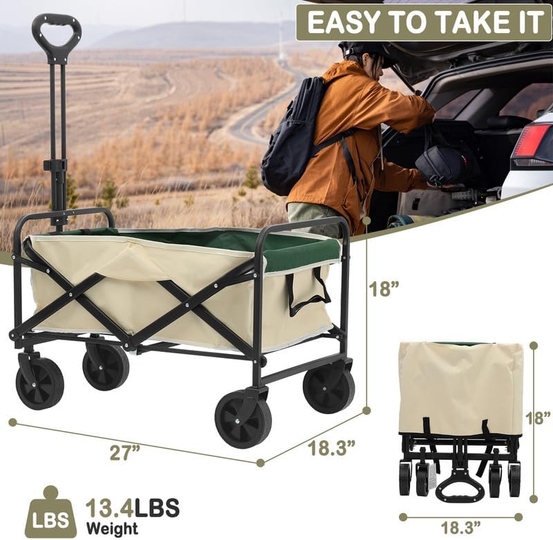 Miniatura 3 de Carro plegable plegable de playa, carrito de jardín plegable para ir de compras resistente con mango ajustable para deportes