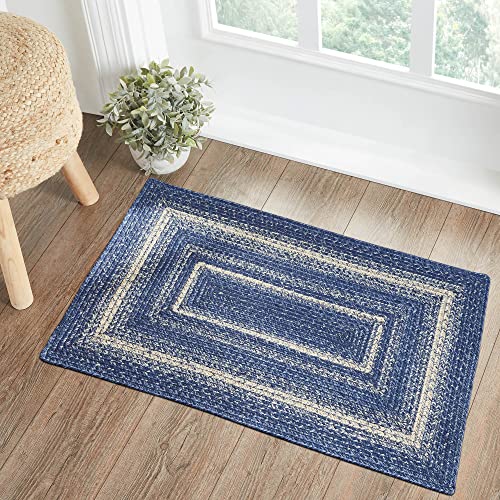 Recopilación de Yute azul los 5 más buscados. 41 VHC Brands Great Falls, alfombra de yute trenzada, almohadilla antideslizante, tapete de puerta, rectangular, azul, yute, 24 x 37 pulgadas