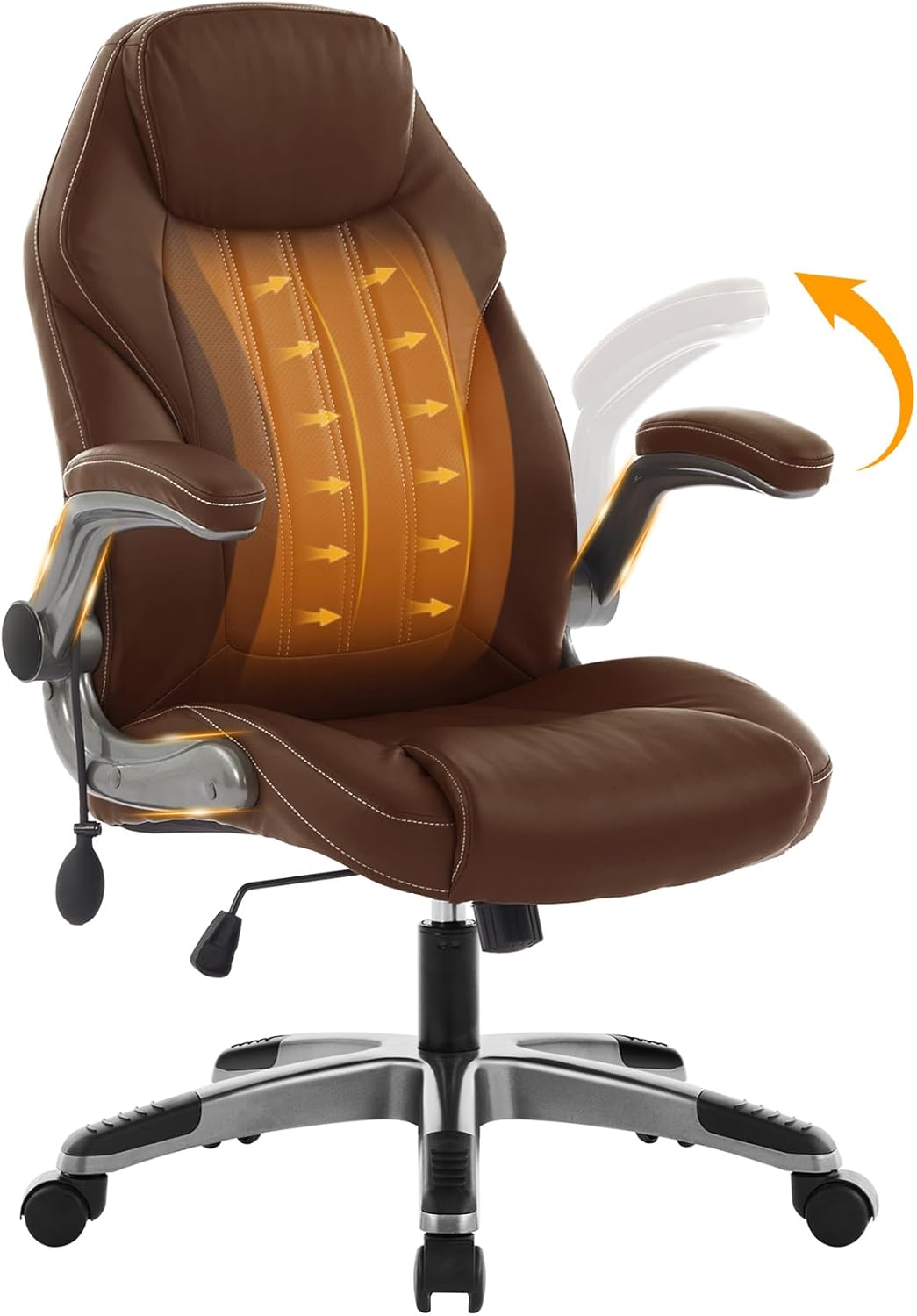 Office Desk Chair, Ergonomic Computer Chair with Padded Flip-Up Arms and Adjustable Lumbar Support, PU Leather Executive Chair with Tilt Lock and 360° Swivel Rolling Wheels for Work, Study Office Desk Chair, Ergonomic Computer Chair with Padded Flip-Up Arms and Adjustable Lumbar Support, PU Leather Executive Chair with Tilt Lock and 360° Swivel Rolling Wheels for Work, Study
