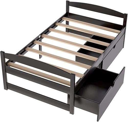 Miniatura 7 de Base de cama de plataforma de madera de tamaño individual con 2 cajones de almacenamiento, sofá cama de almacenamiento moderno con soporte de