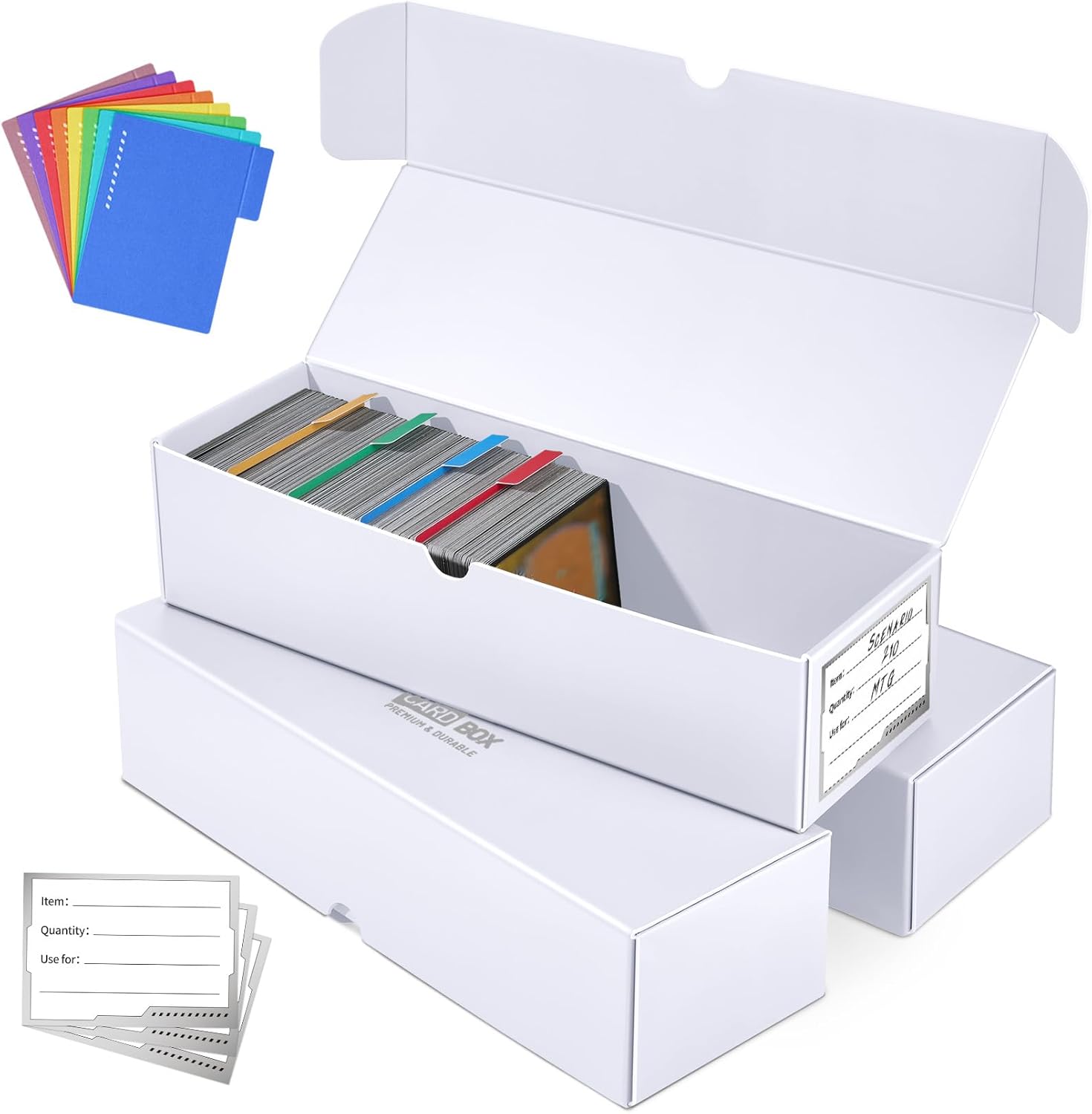 Fabmaker Trading Card Storage Box, 3-Pack·1000 Count Card Storage Box with Dividers and Labels, Card Organizer for Collection, Trading Card Holder for Collector, 12 INCH