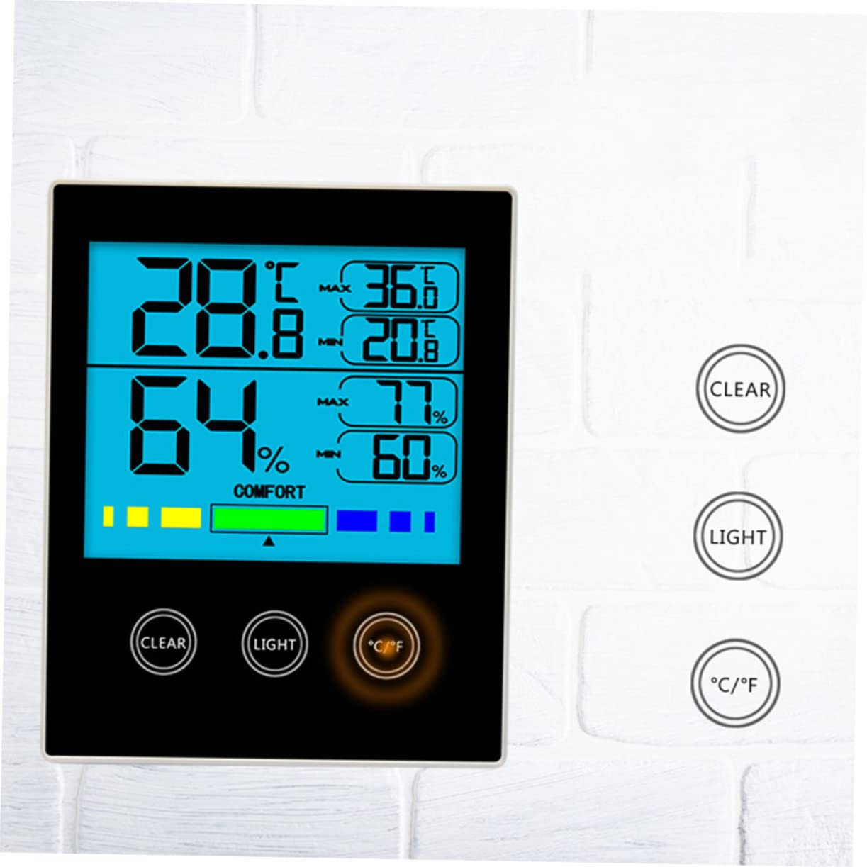 Termometro Igrometro Digitale Touch con Display Retroilluminato Nero | Abs Portatile, Registra Valori Massimi e Minimi di Temperatura e Umidità, Uso in Soggiorno Domestico