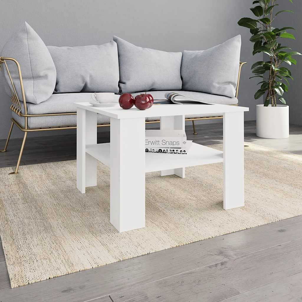 Couchtisch Weiß Holzwerkstoff 60x60x42 cm mit Ablagefach, Stauraum und stabilem Design für Wohnzimmer, Sofa, Büro und Lounge
