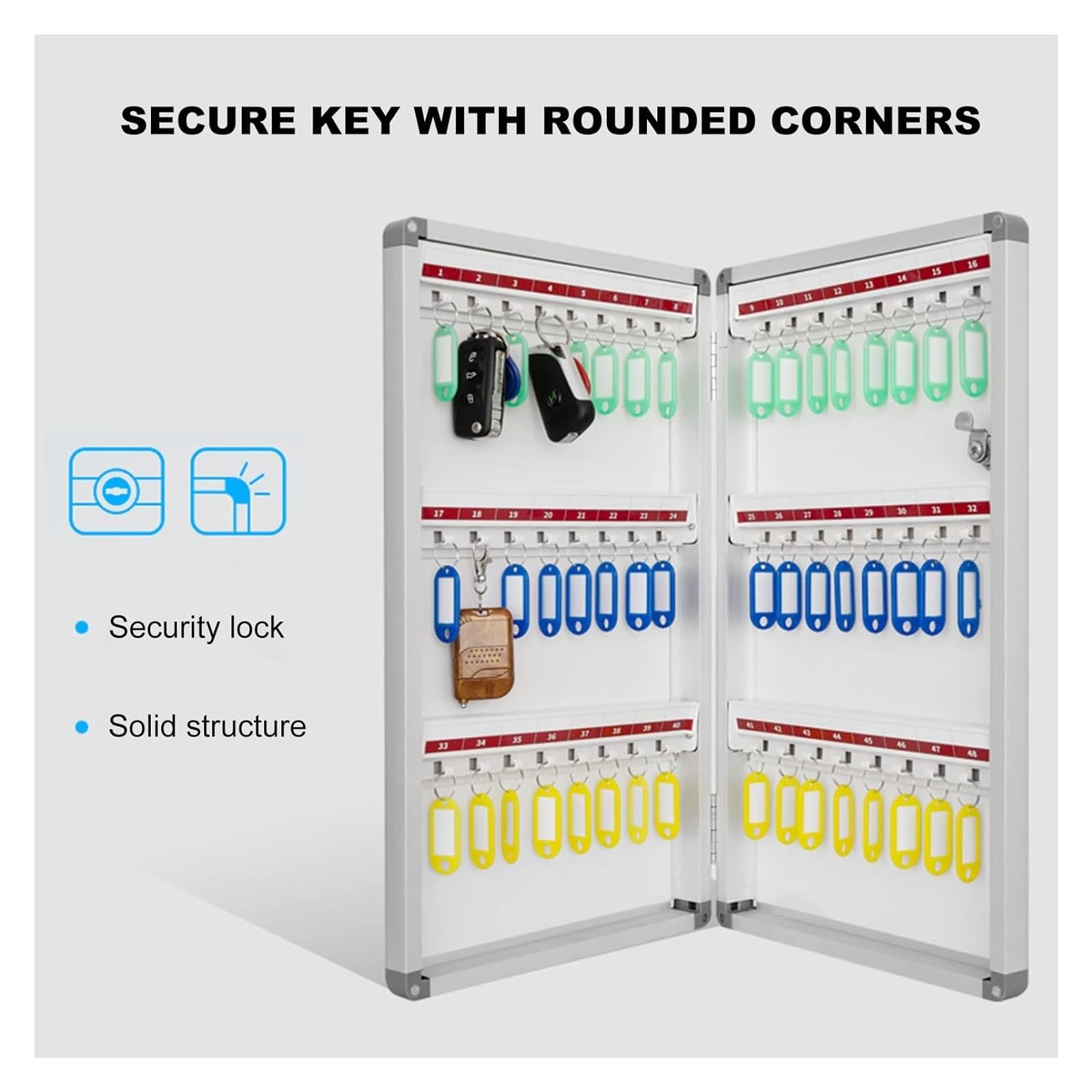 Armoire À Clés Murale avec 48 Crochets Et Étiquettes pour Clés. Idéale pour Les Hôtels, Les Bureaux, Les Entreprises Et Les Concessionnaires Automobiles. Comprend 2 Clés De Déverro