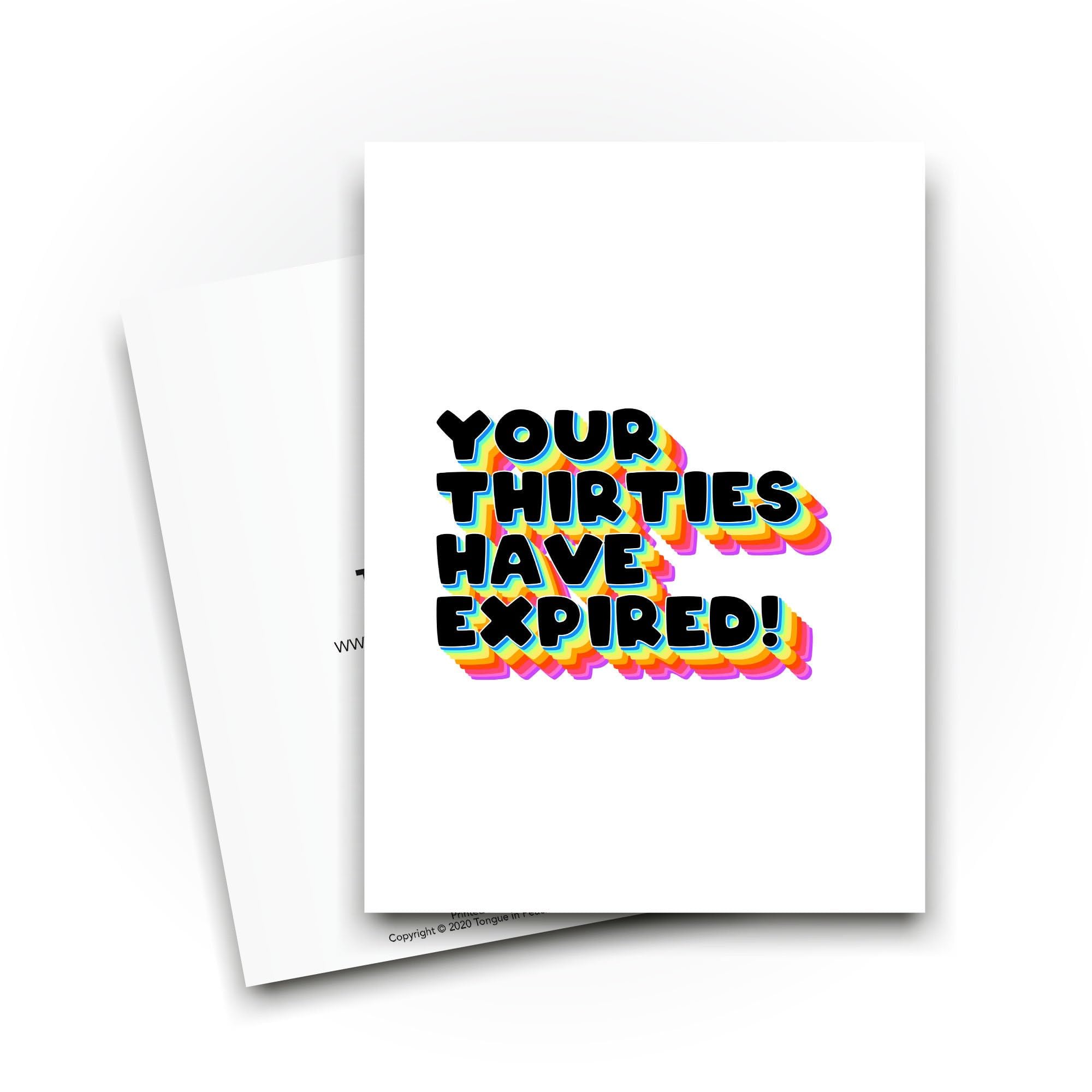 Biglietto Divertente Per 30° Compleanno – 'Your Twenties Have Expired' – Tongue In Peach