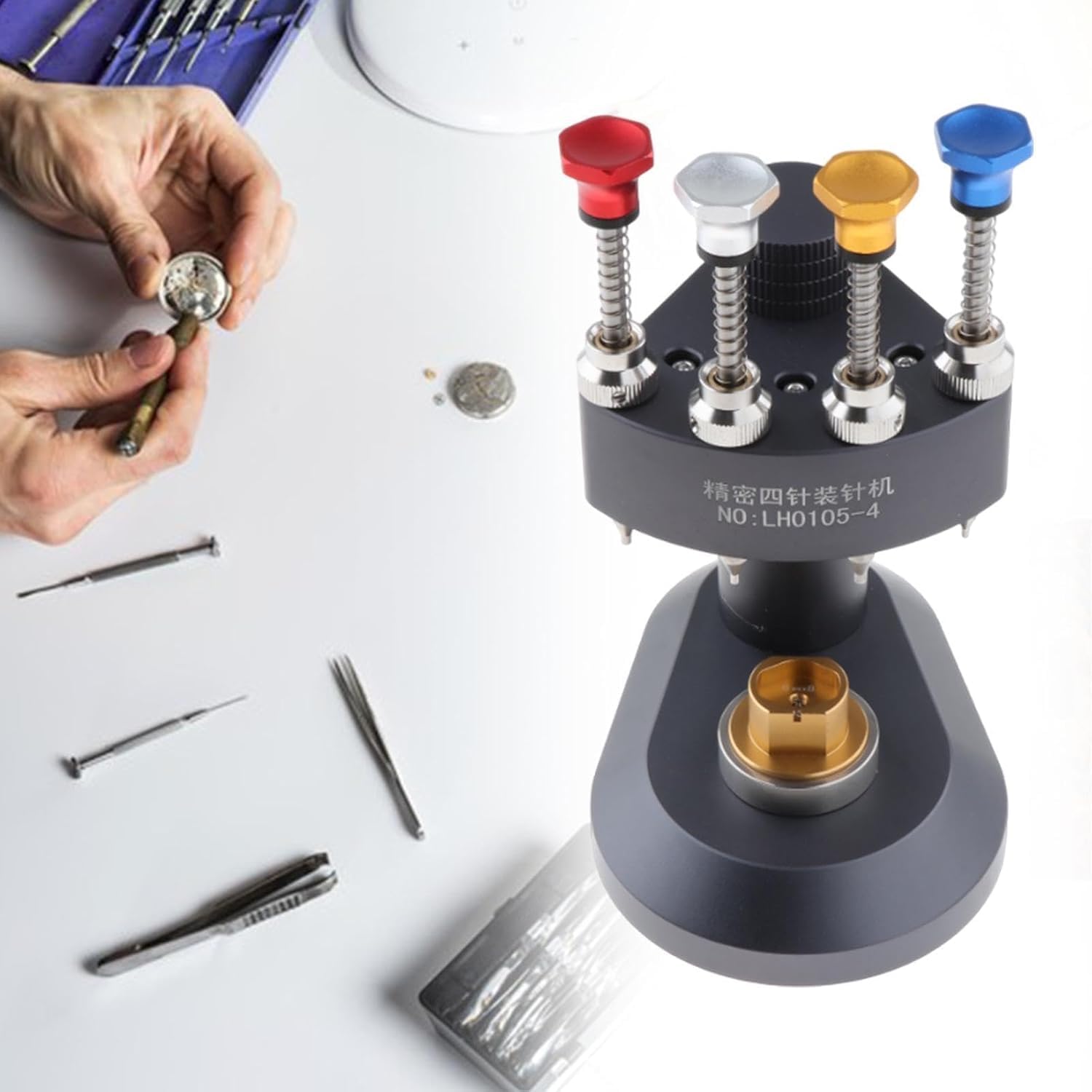 Herramienta de prensa manual para reloj con 4 pines para un fácil reemplazo, reparación de precisión para relojeros y entusiastas