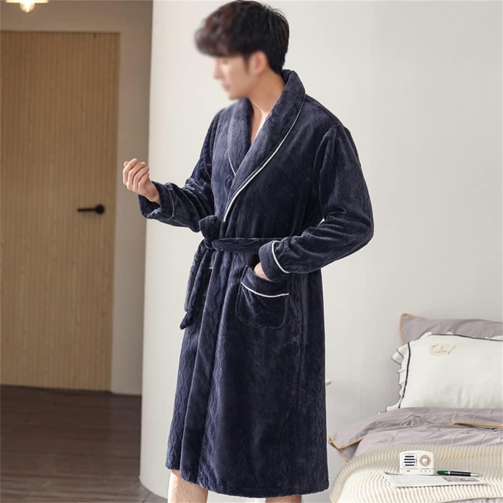 Warm Casual Softy Sleepwear Men Nightgown With Belt Sleep Dress Padded Flannel Kimono Bathrobe Gown Thicken Robe