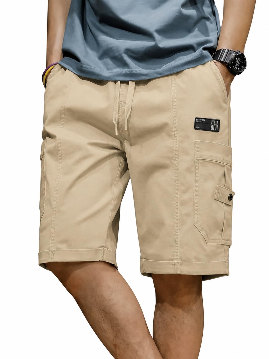jv cloth Men's 100% Pure Cotton Cargo Shorts | Regular Fit Knee Length Utility Shorts with Multiple Pockets | Casual Outdoor Summer Wear Shorts for Men-picture-24