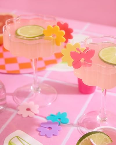 Miniatura 3 de xo, Fetti Butterfly + Flower Drink Markers Set - 16 ct | Pastel Bday Decorations, Bachelorette Party, Bridal + Baby Shower, Groovy, 70s