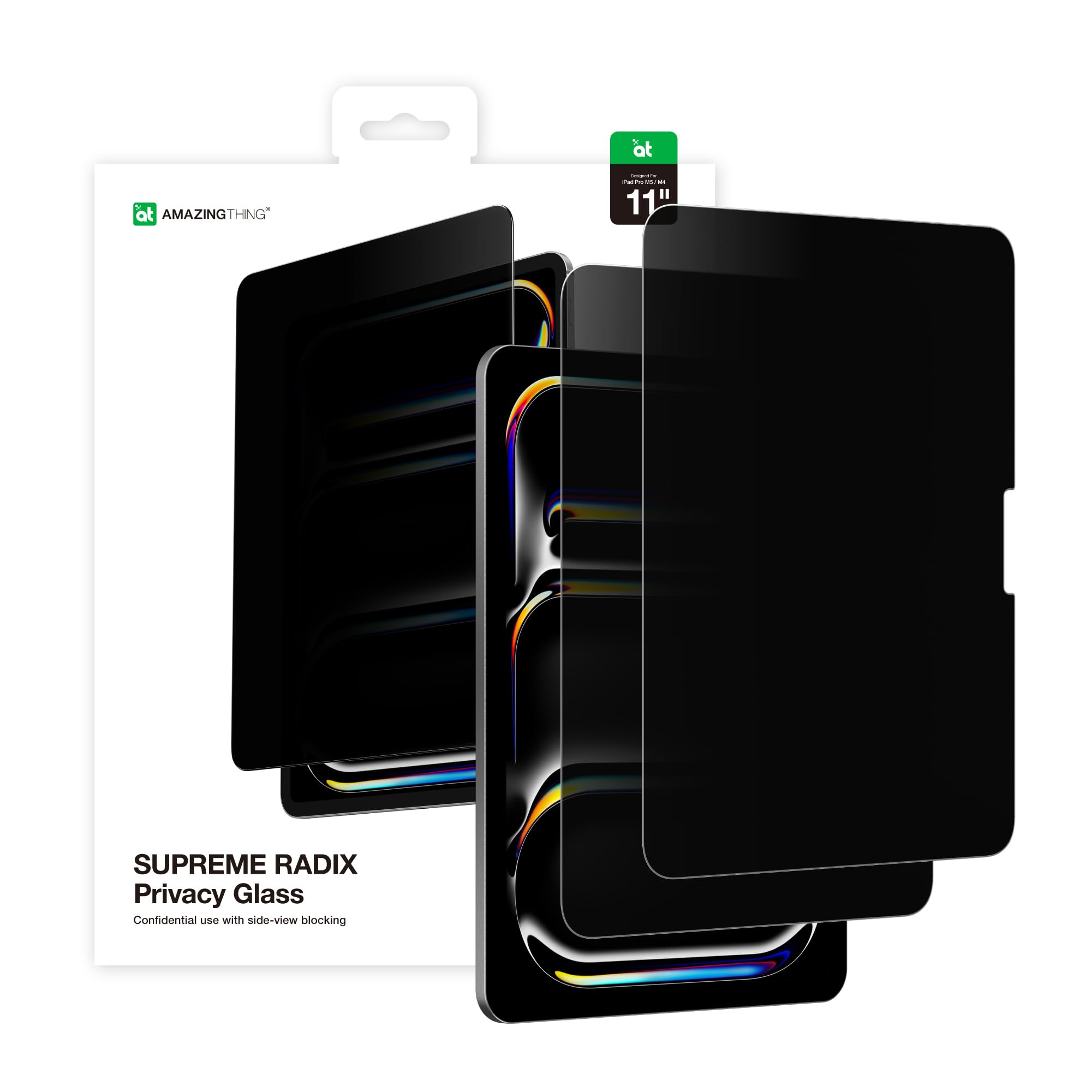 AMAZINGthing Displayschutzfolie für iPad Pro 11 Zoll M5/M4 [RADIX – Sichtschutzglas] Displayschutzfolie, Sichtschutz, 9H gehärtetes Glas, vollständige Abdeckung, hüllenfreundlich, wisch- und kratzfest