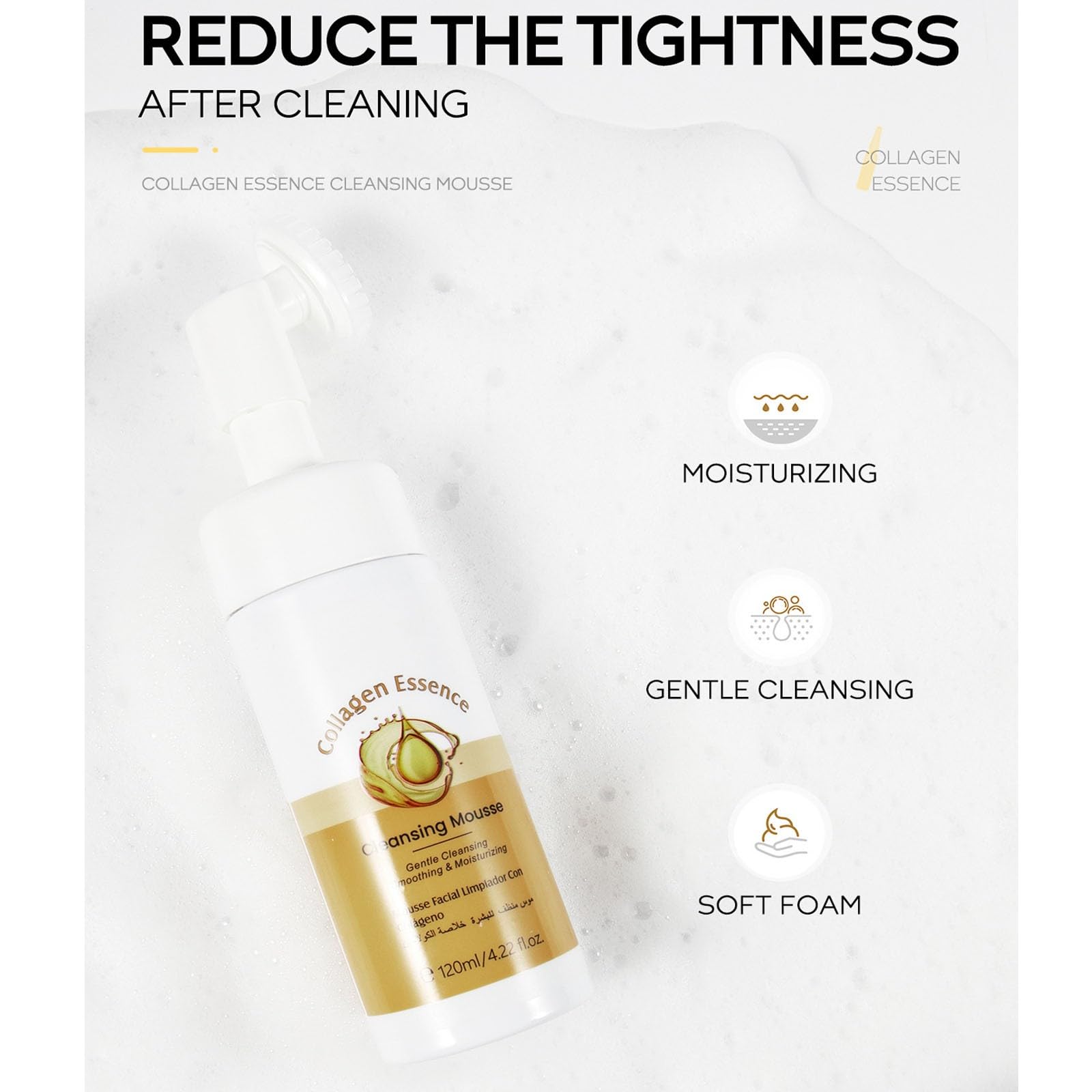 Detergente viso delicato in schiuma, detergente in schiuma di collagene, detergente quotidiano morbido per il viso, con pennello, lenitivo e idratante, per la cura della pelle, controllo dell'olio,