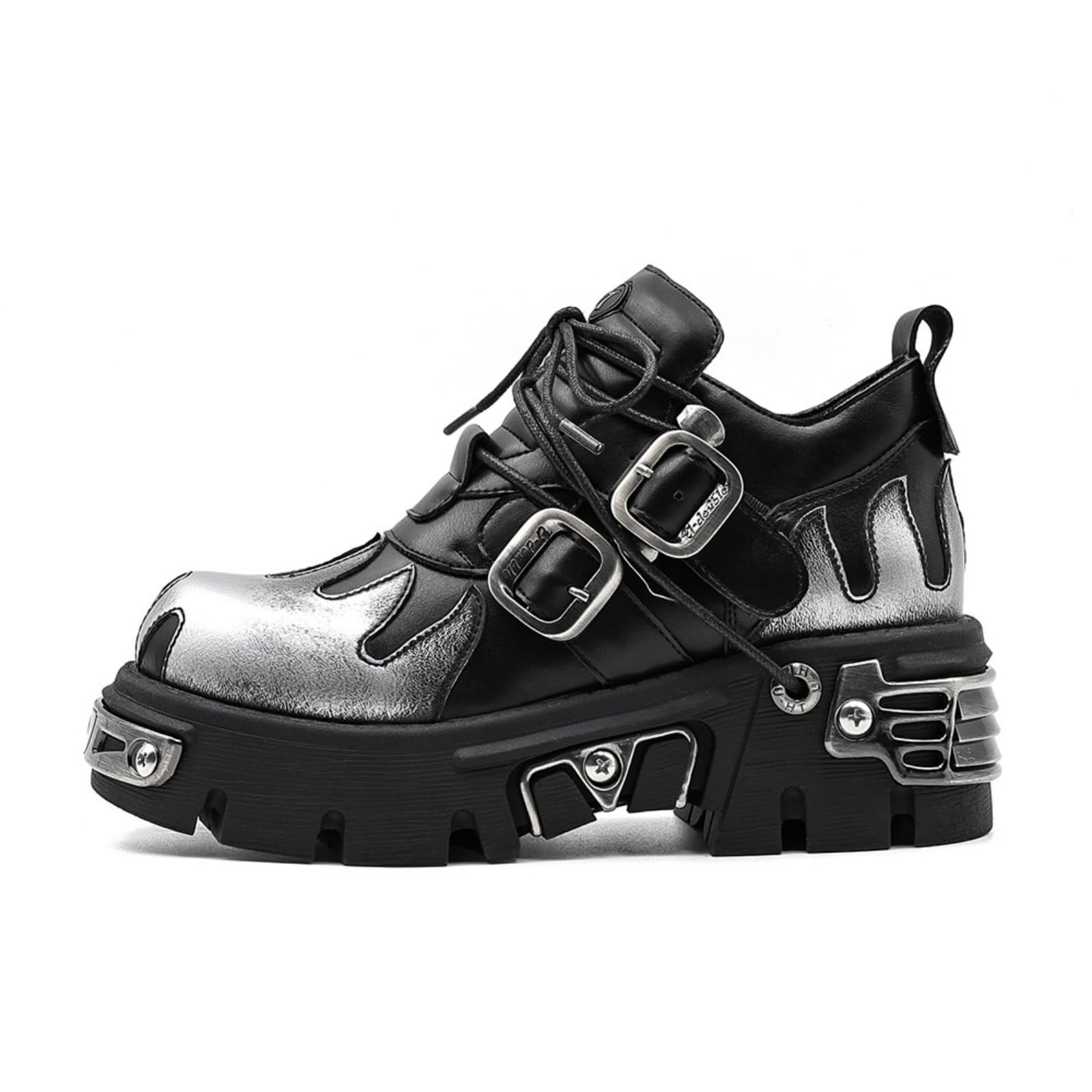Rock Punk Ankle Boots for Women Chunky Sole with Gothic Metal Lace up Streetwear Combat Boots Shoes