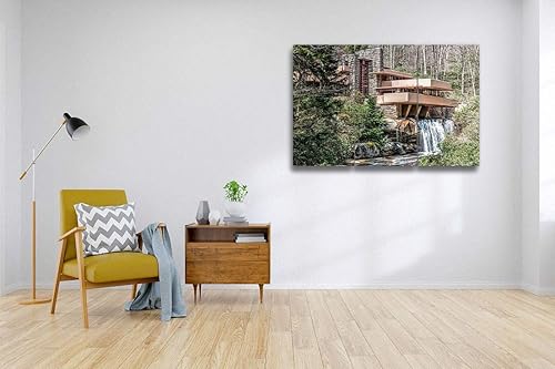 Miniatura 2 de Frank Lloyd Wright's Fallingwater House HDR 3 piezas impresas en lienzo para pared, fotografía moderna, decoración del hogar, patrón único estirado