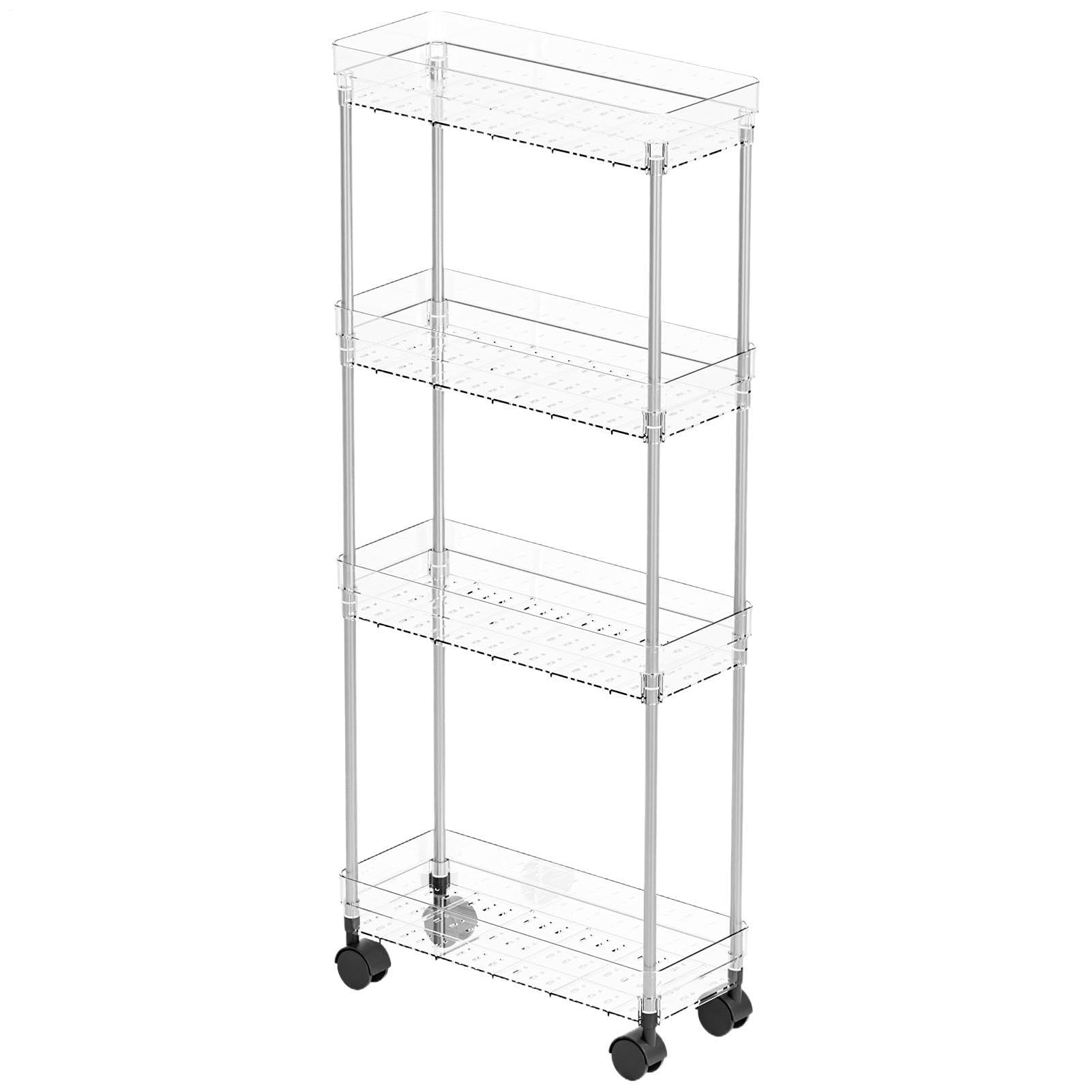 Genérico Rollwagen für Badezimmer, Organizer für den Haushalt, mit Rollen, mobile Aufbewahrung mit mehrschichtigem ABS-Acryl-Metallregal, mobiler Wagen, für Waschküche, Küche und enge Räume