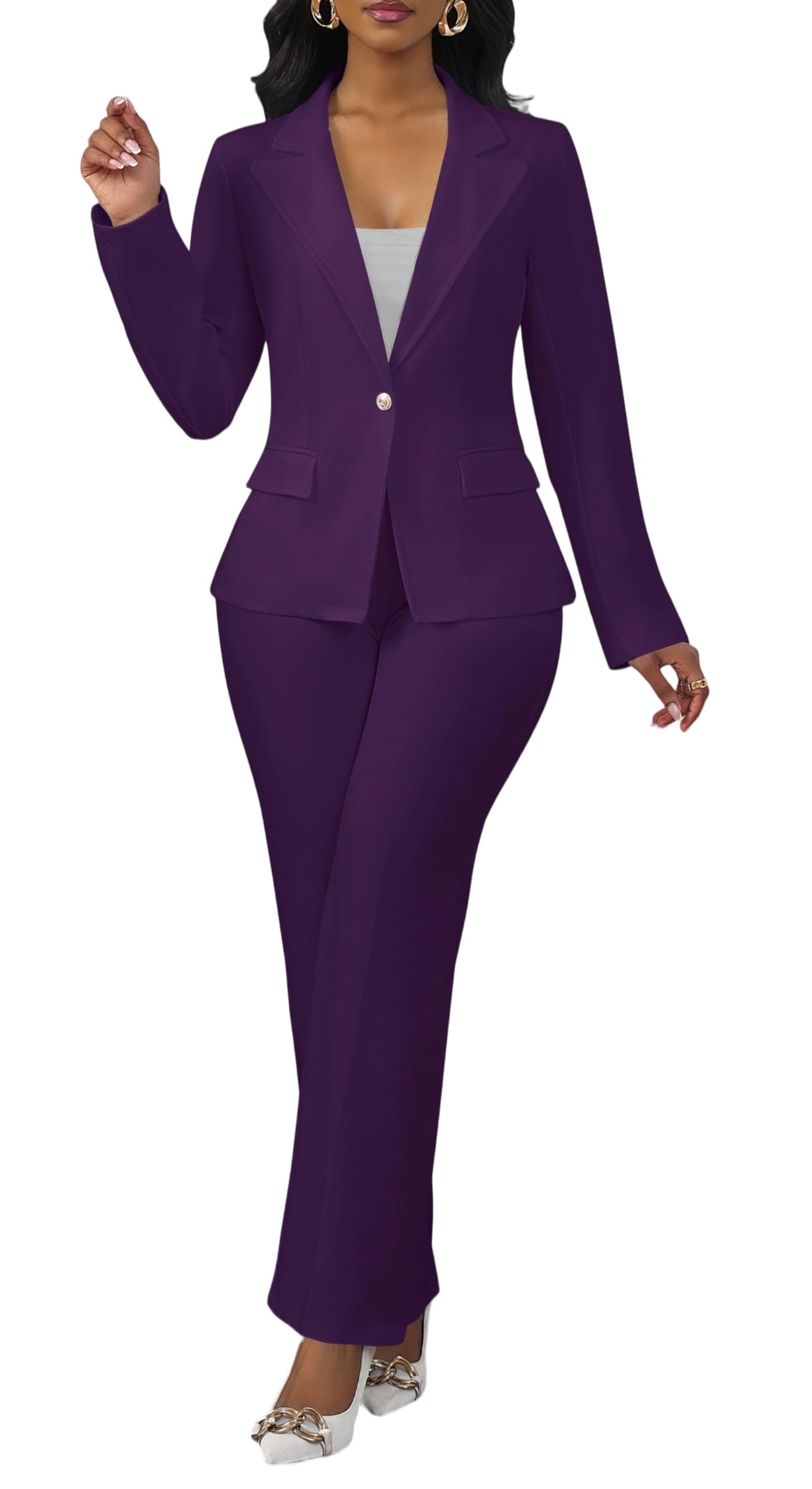 2 Piece Pant Suits for Women Business Casual Outfits Dressy Blazer Jackets and Pencil Pants Work Set