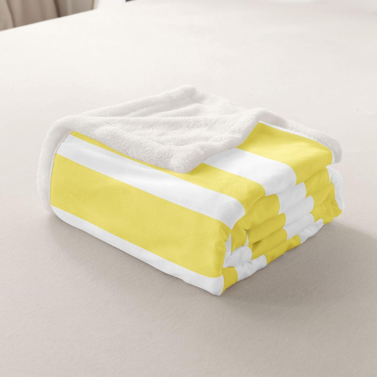 Erosebridal Yellow and White Striped Fleece Blanket Twin 60x80 for Kids Teens Adults - Abstract Lines Stripes Sherpa Blanket Vintage Striped Pattern Fuzzy Plush Throw Neutral Horizontal Stripes Decor